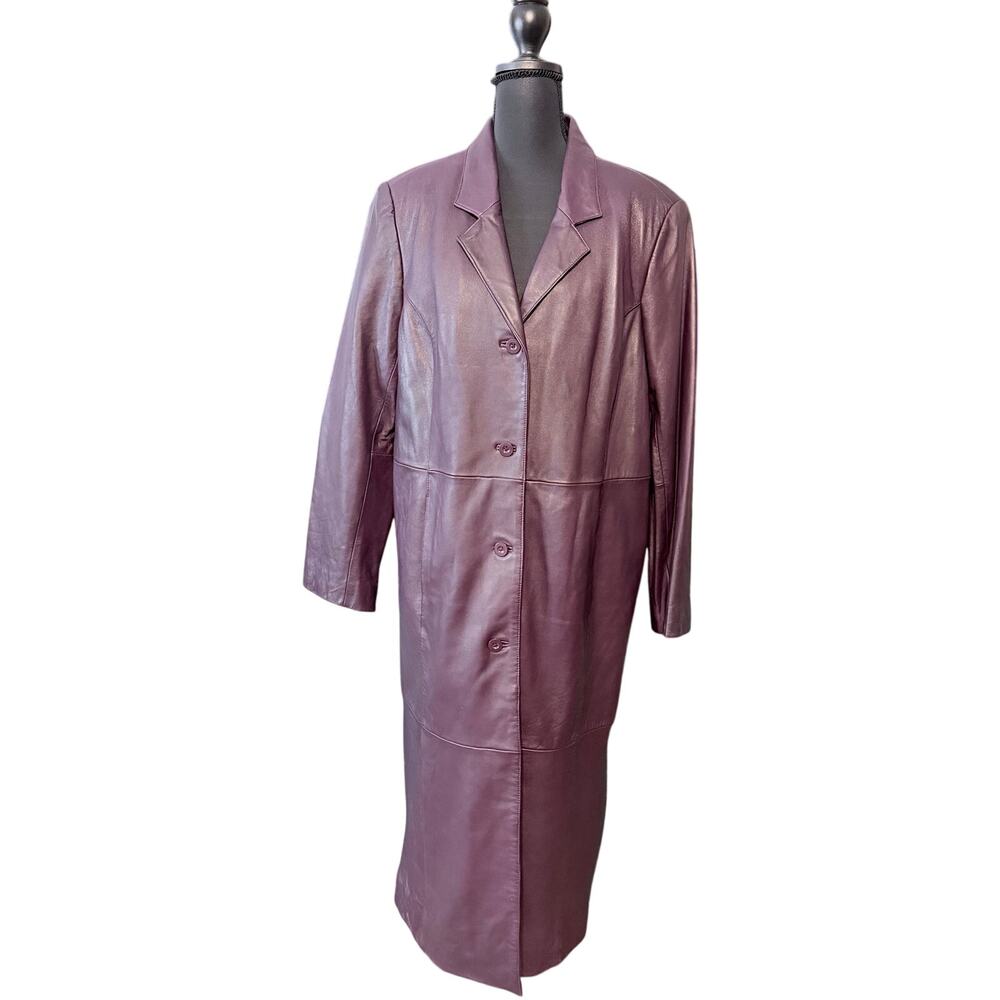 Centigrade Purple Leather Long Coat Jacket Large Thermolite Liner Button Front